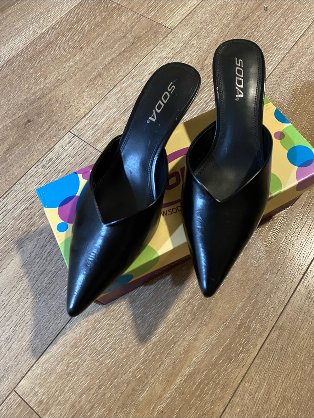 SODA Women's Black Pointed Toe Slip-On Kitten Heel Mules (never worn outside)
